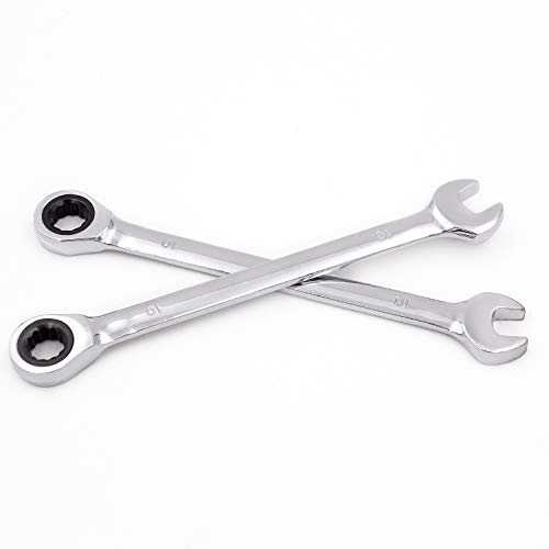 2 PCS 10mm 12PT Ratchet Wrench, KINJOEK Metric Ratcheting Wrench S...